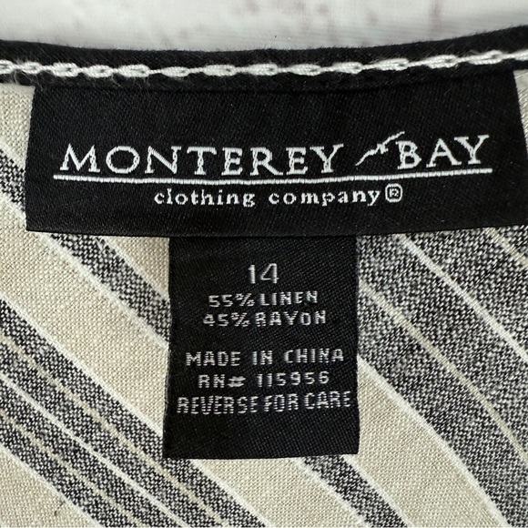 Vintage linen Y2K Striped Black taupe Sleeveless Dress y2K 90’s maxi size vacay - Picture 3 of 7